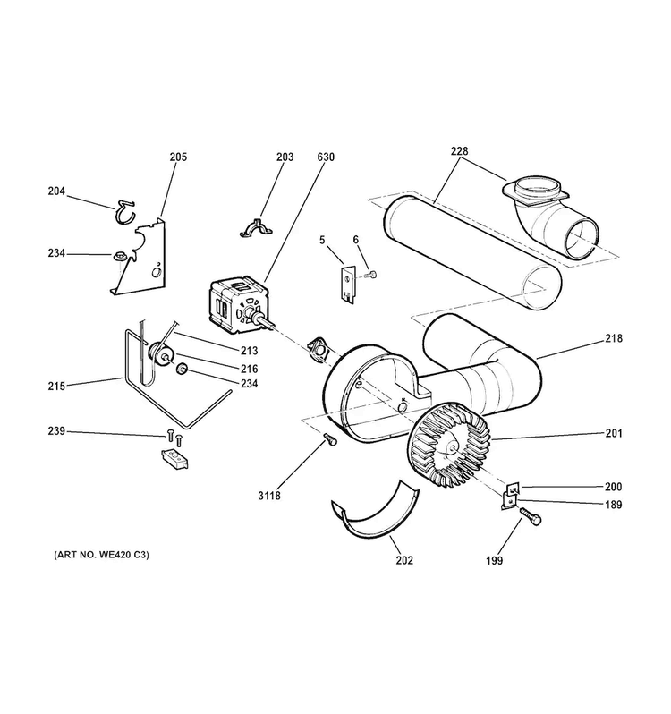 Blower & Motor Diagram and Parts List for DSKP333EC4WW  General Electric Dryer