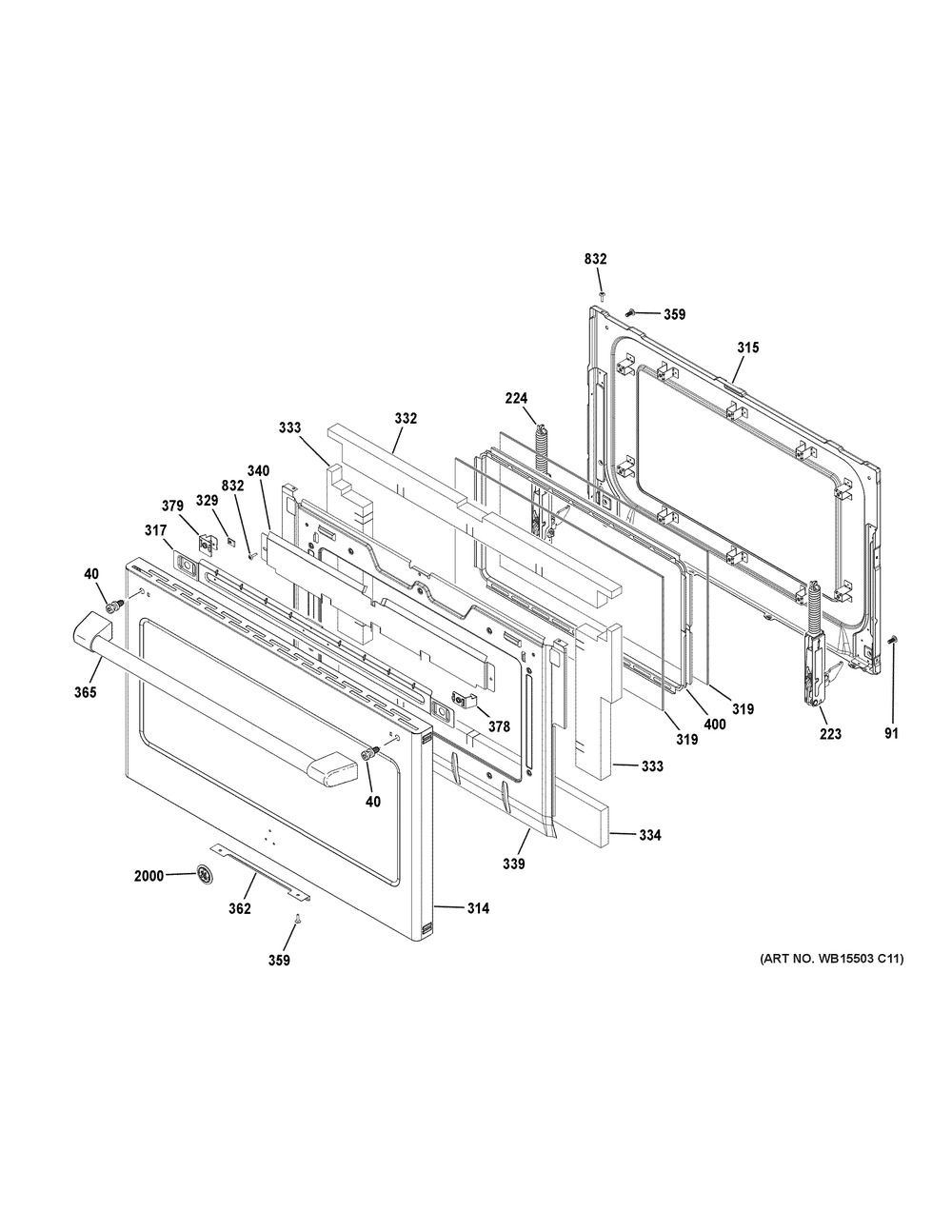 Lower Door Diagram and Parts List for CGS995SEL2SS  General Electric Range