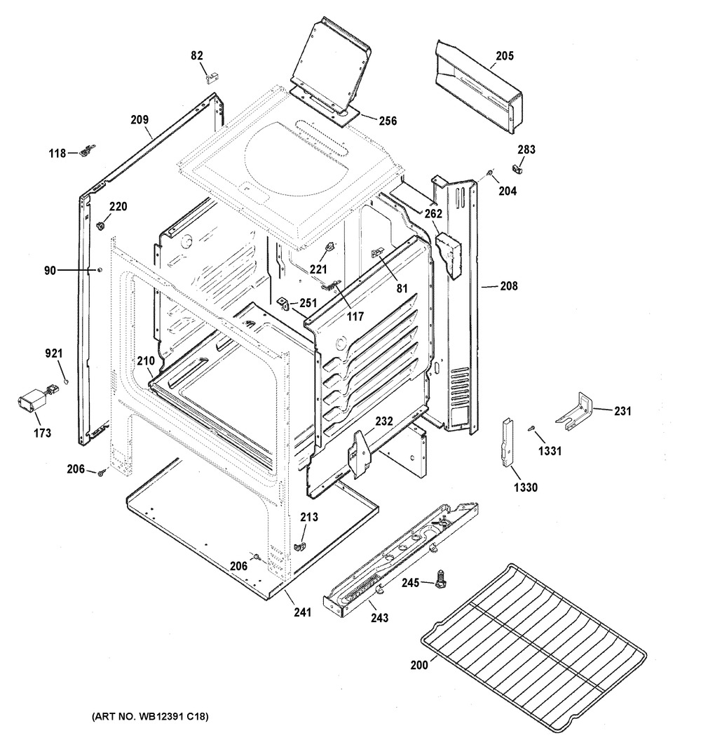Body Parts Diagram and Parts List for RGBS200DM1WW  General Electric Range