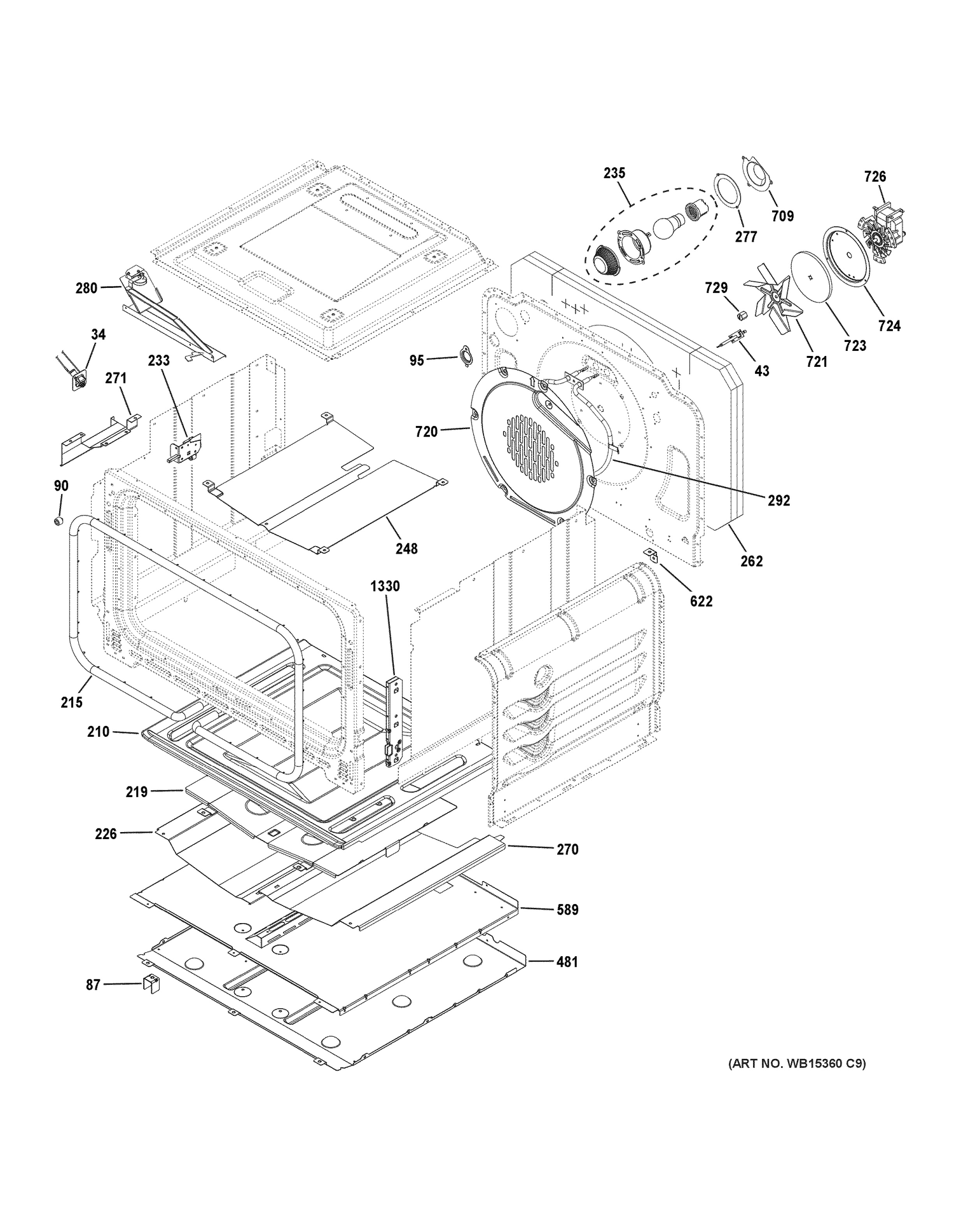 LOWER OVEN Diagram and Parts List for PGS960BEL1TS  General Electric Range