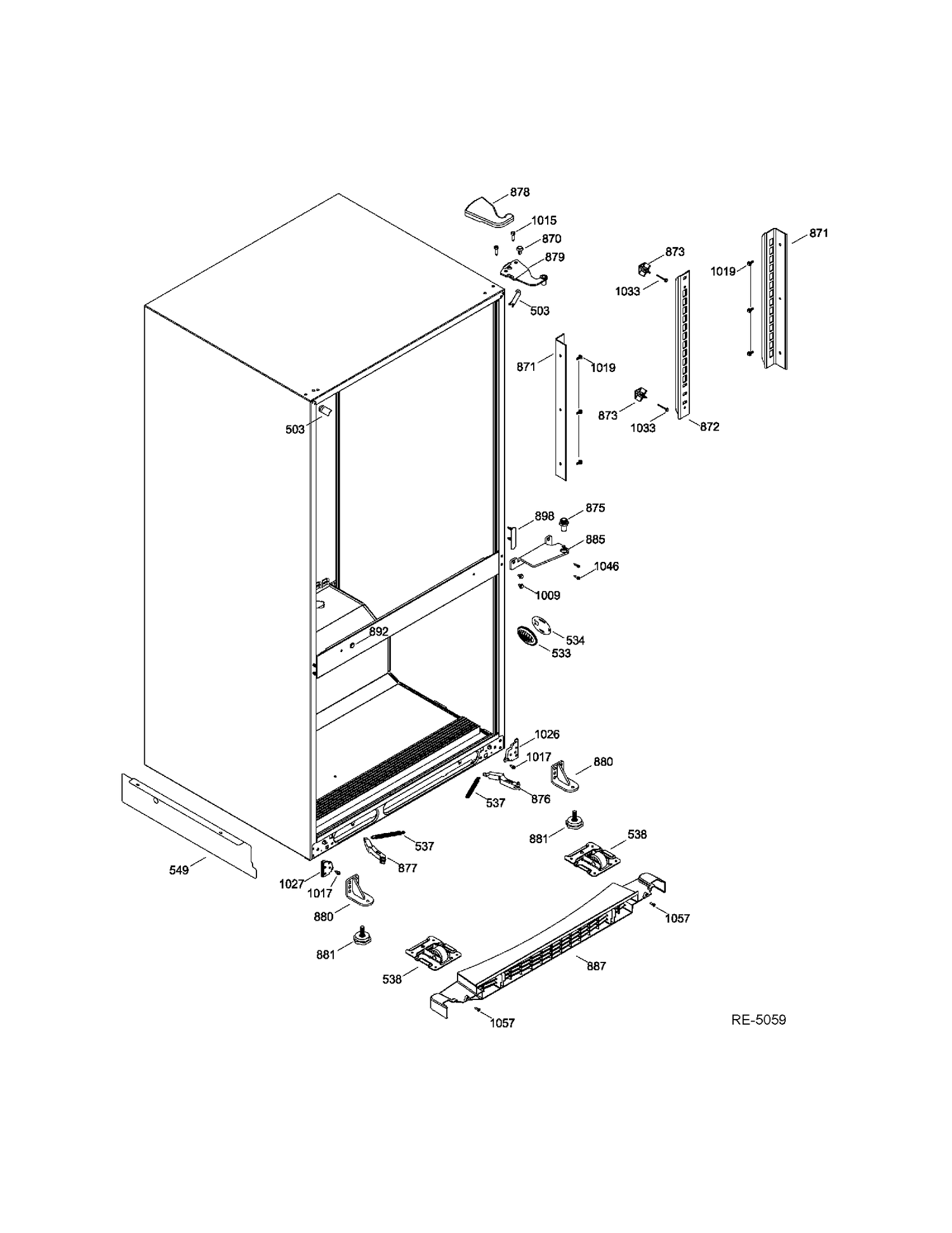 HINGE PARTS Diagram and Parts List for GDRC0HBDARWW  General Electric Refrigerator