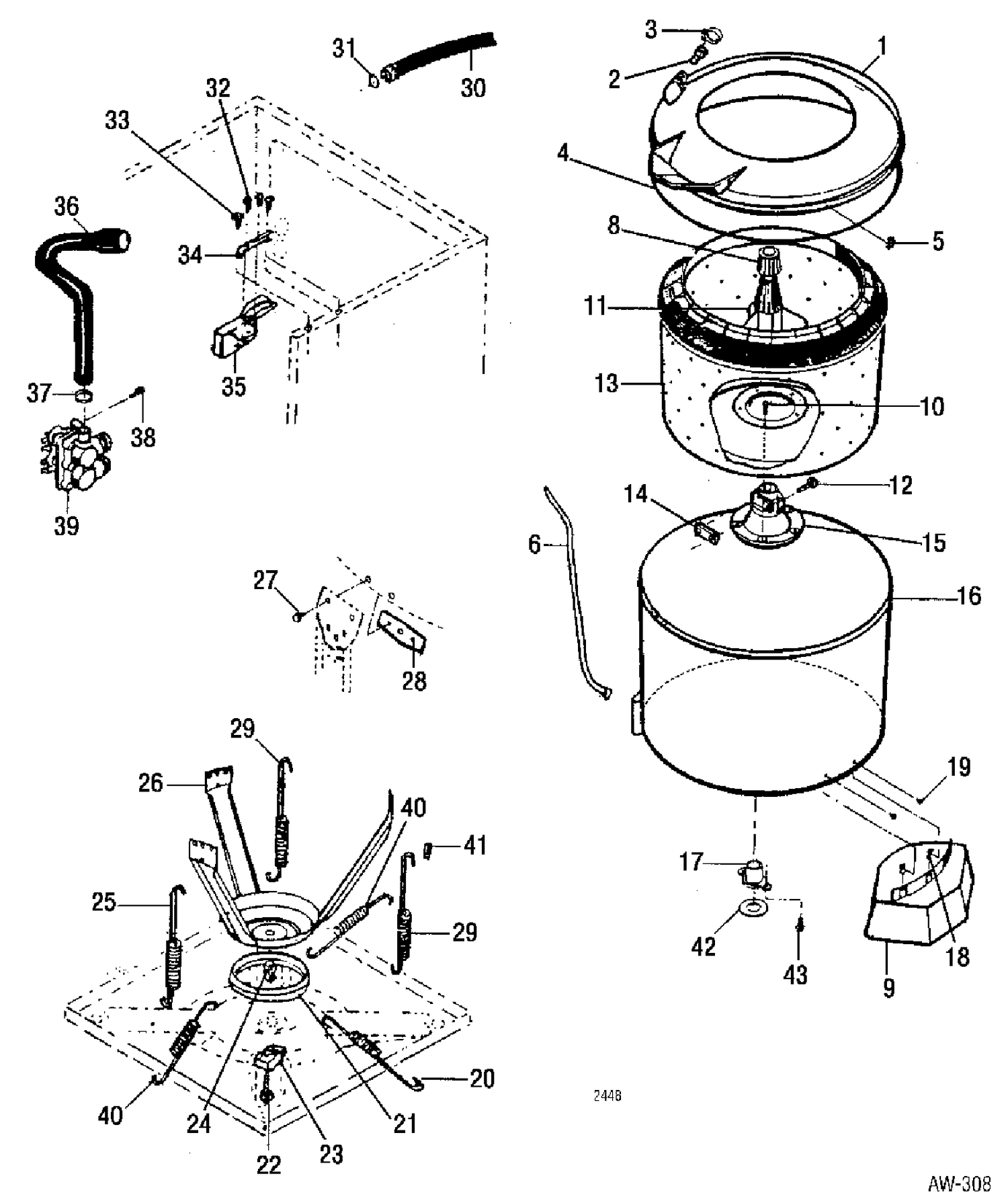 TUB & AGITATOR ASSEMBLY Diagram and Parts List for 52240W0  General Electric Washer