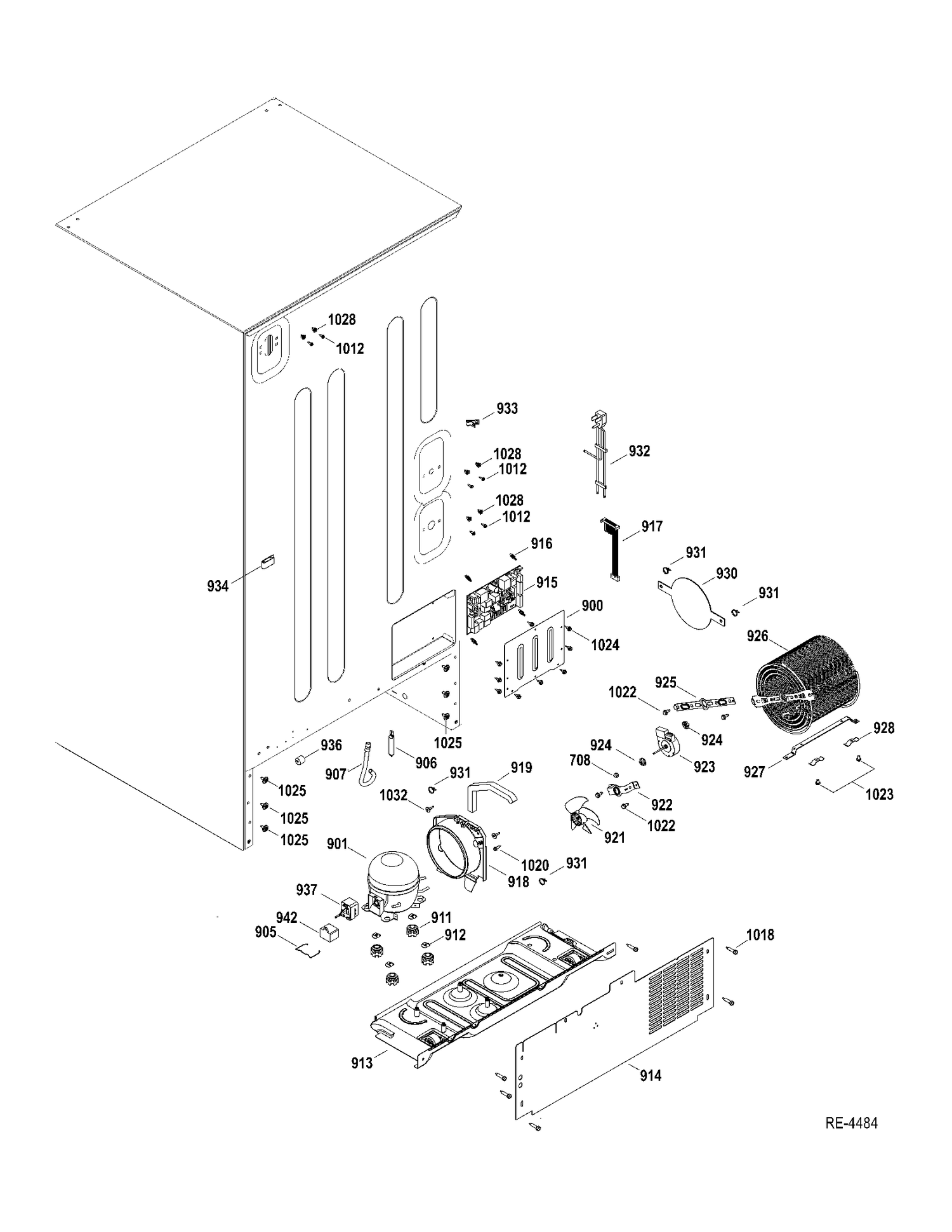 SYSTEM Diagram and Parts List for PDRS0MBYERSS  General Electric Refrigerator