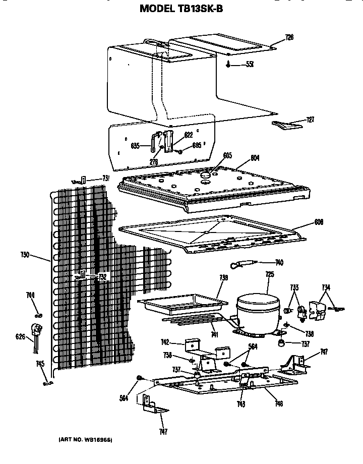 Unit Parts Diagram and Parts List for TB13SKBR  General Electric Refrigerator