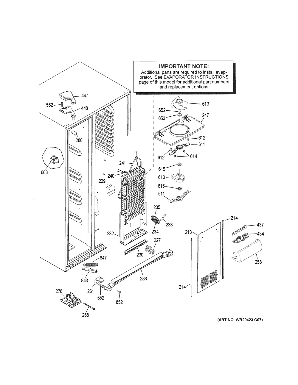 Freezer Section Diagram and Parts List for GSS25LSLKCSS  General Electric Refrigerator