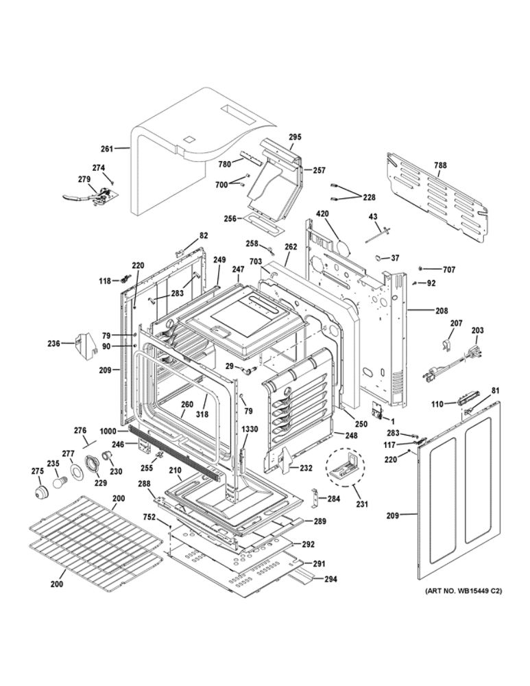 Body Parts Diagram and Parts List for JGB660DEJ3BB  General Electric Range