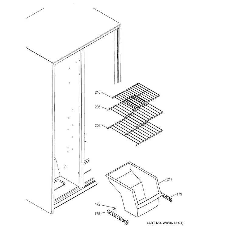 Freezer Shelves Diagram and Parts List for GSS20GEWTWW  General Electric Refrigerator