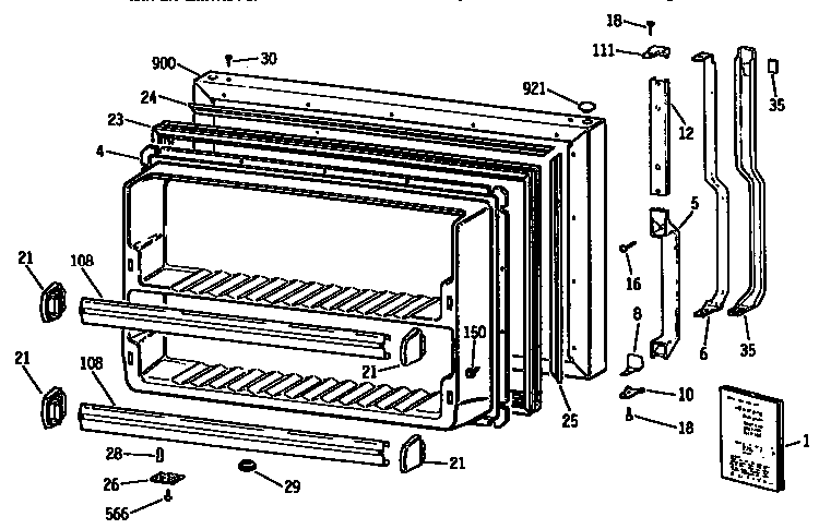 Freezer Door Diagram and Parts List for TBX18DISJRAD  General Electric Refrigerator