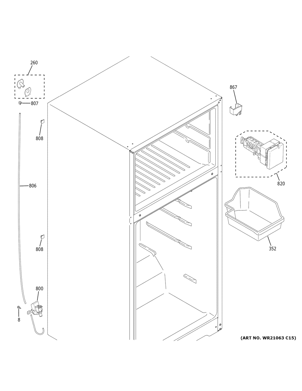 Ice Maker Diagram and Parts List for GIE18DTNFRBB  General Electric Refrigerator