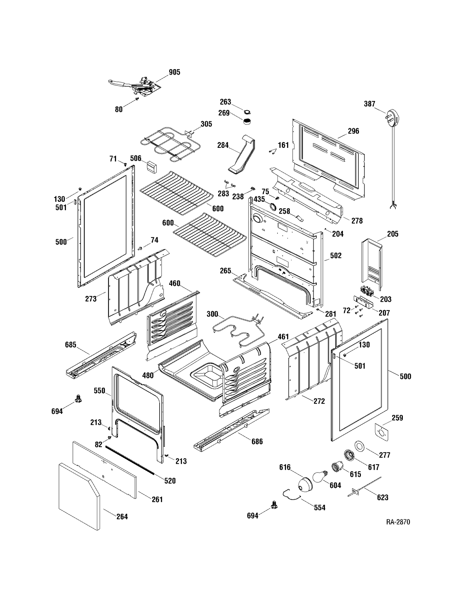 BODY PARTS Diagram and Parts List for JCBP68MP1BS  General Electric Range