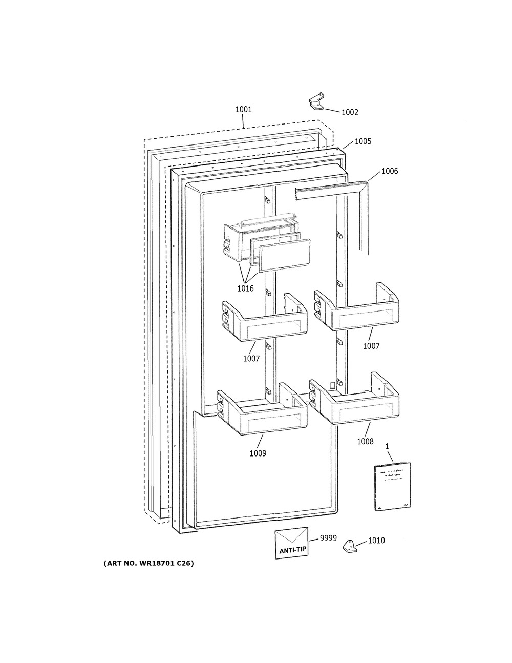 Door Diagram and Parts List for ZIRS360NNBRH  General Electric Refrigerator