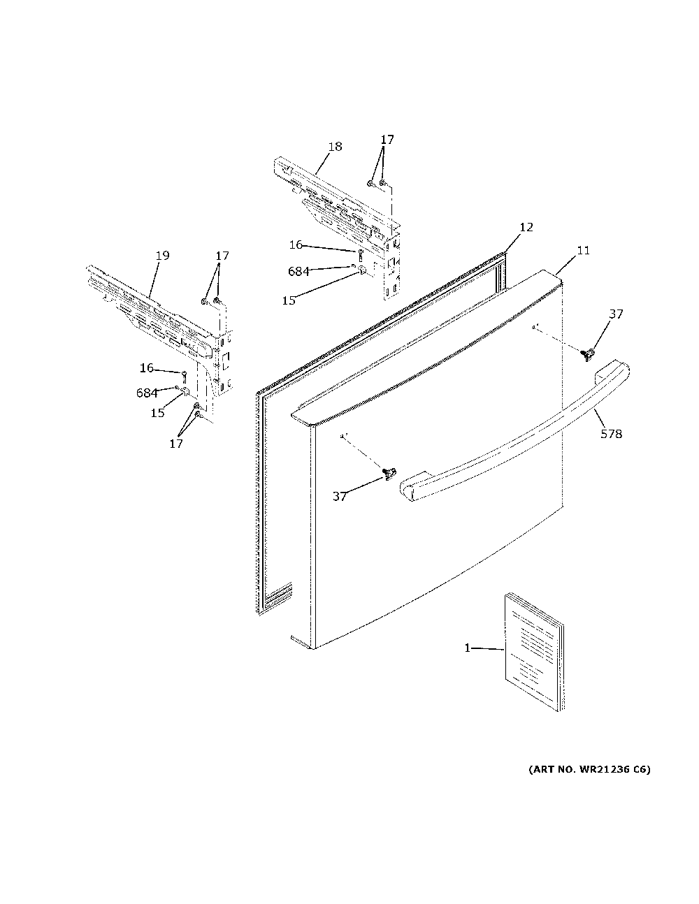 Freezer door Diagram and Parts List for GDE25ESKLRSS  General Electric Refrigerator