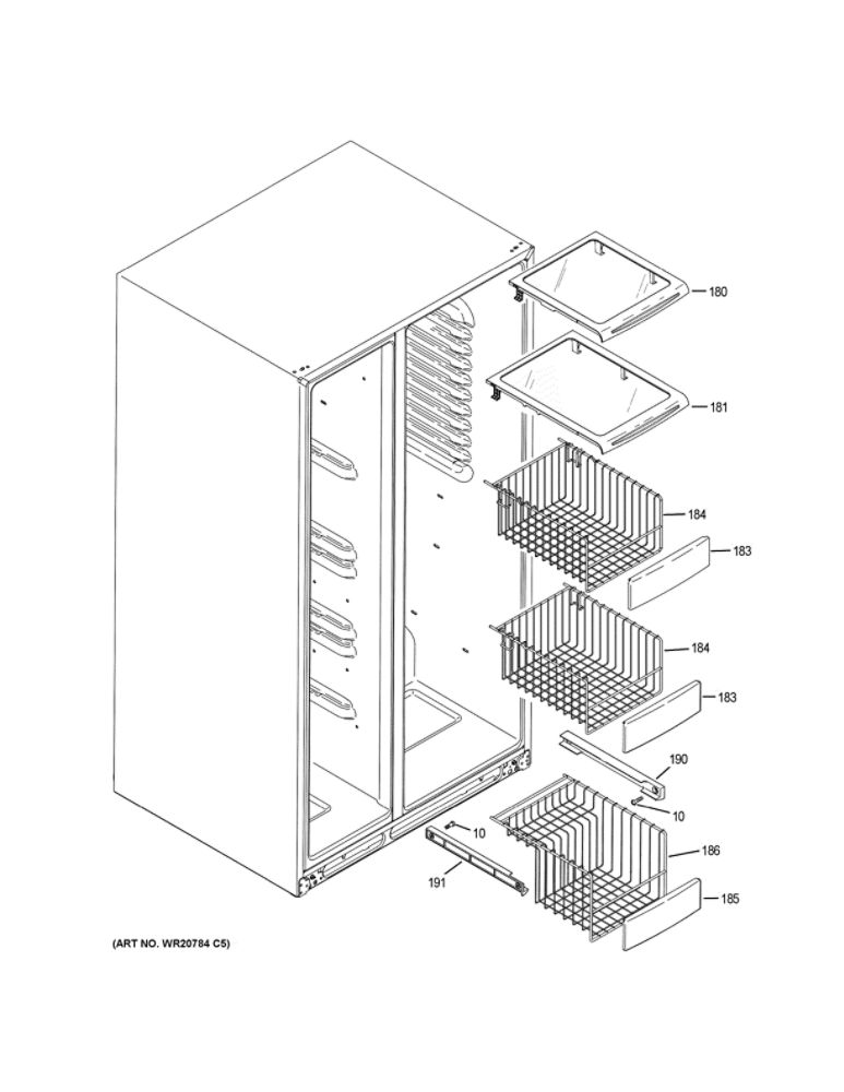 Freezer Shelves Diagram and Parts List for PSE25KGHGHWW  General Electric Refrigerator