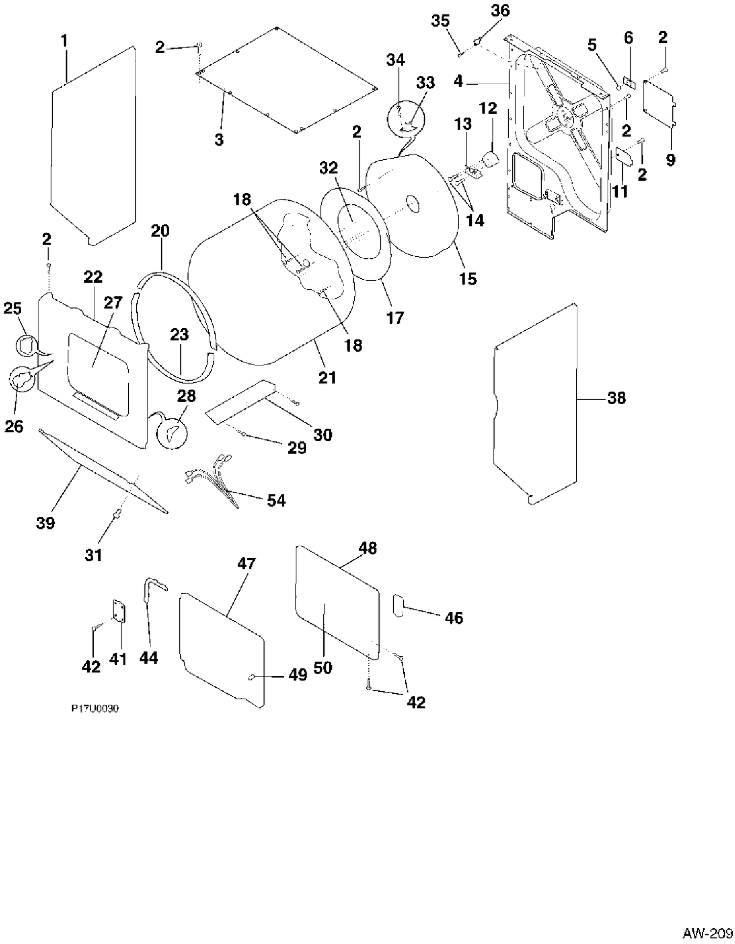 UPPER CABINET/DRUM/HEATER Diagram and Parts List for WSM27TCBWWW  General Electric Washer