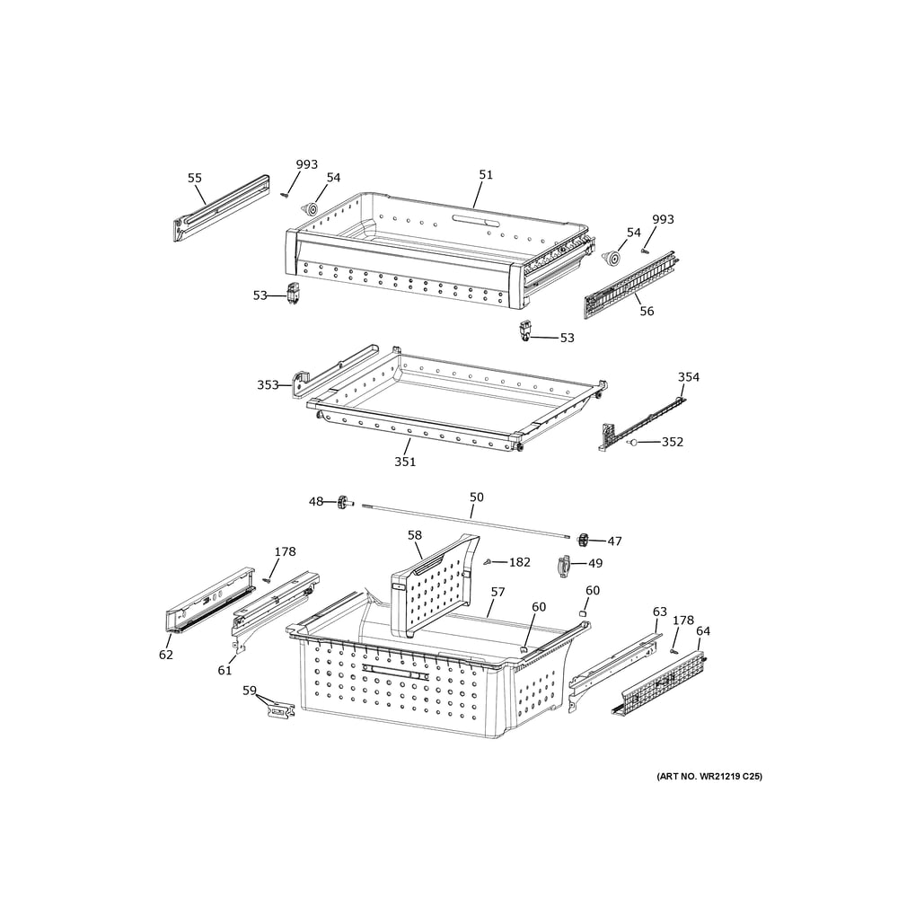 Freezer Shelves Diagram and Parts List for CVE28DP4NHW2  General Electric Refrigerator