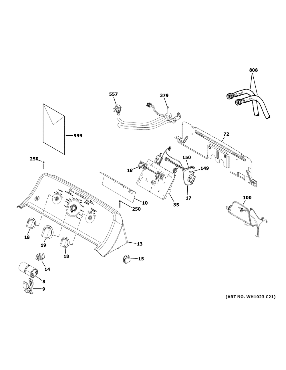 Controls And Backsplash Diagram and Parts List for GTW525ACW0WB  General Electric Washer