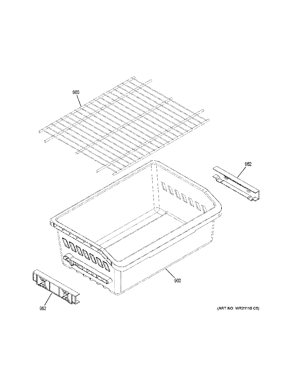 Freezer Shelves Diagram and Parts List for GBE21DGKVRWW  General Electric Refrigerator