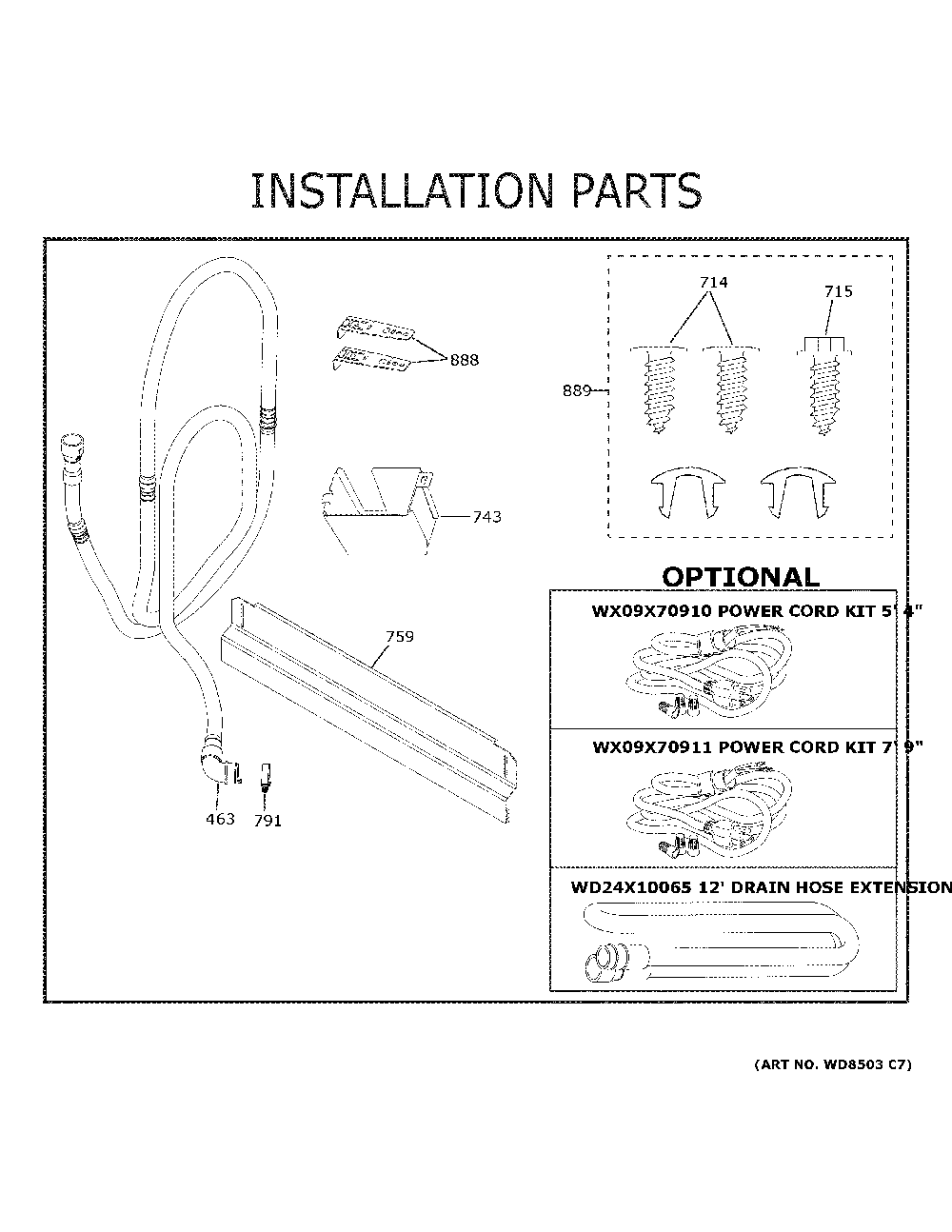 Installation Parts Diagram and Parts List for GDF450PGRAWW  General Electric Dishwasher