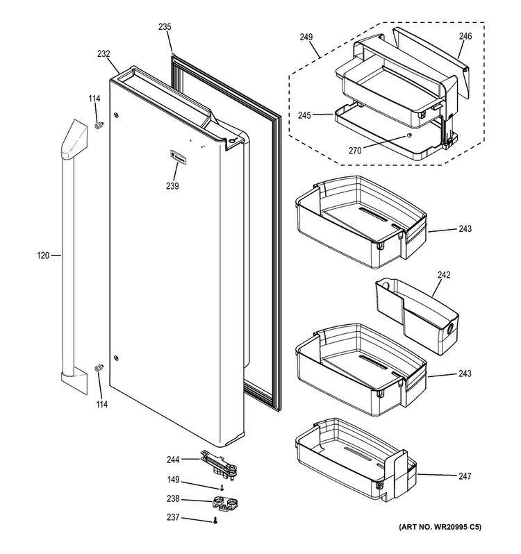 Fresh Food Door - Rh Diagram and Parts List for ZWE23PSHBSS  General Electric Refrigerator