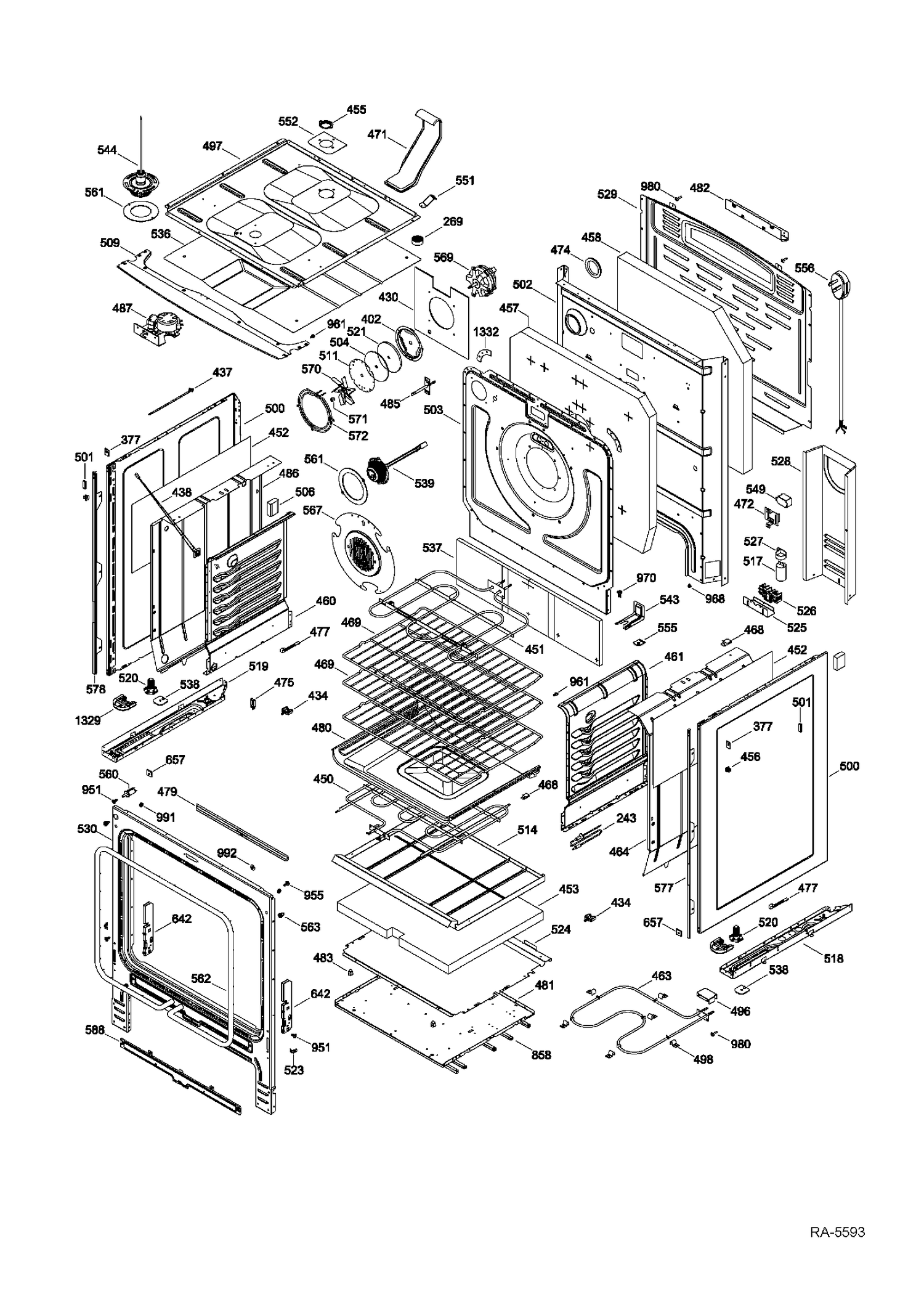 BODY PARTS Diagram and Parts List for PCB940SF1SS  General Electric Range