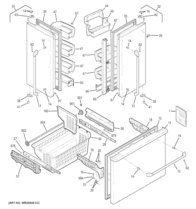 Doors Diagram and Parts List for CWS21SSEAFSS  General Electric Refrigerator