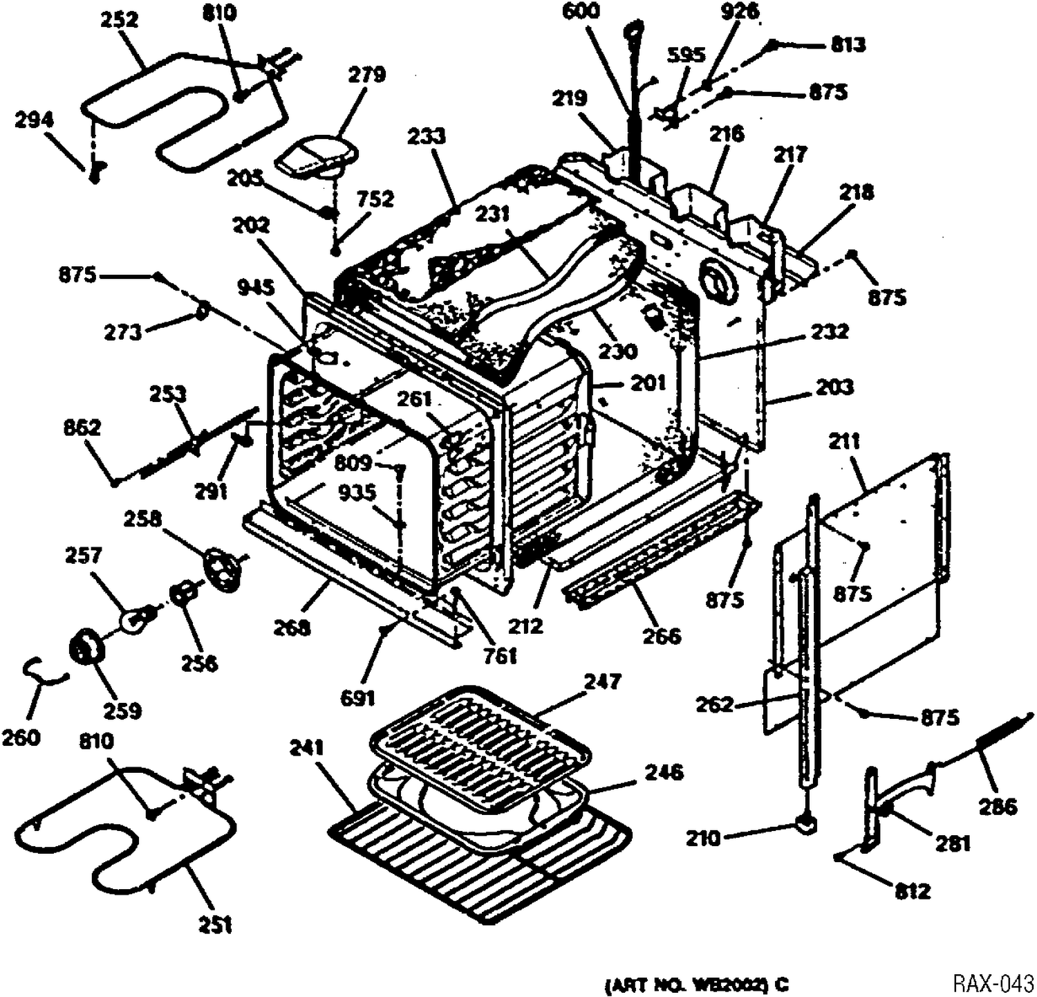 BODY PARTS Diagram and Parts List for JCKS05WW-1  General Electric Range