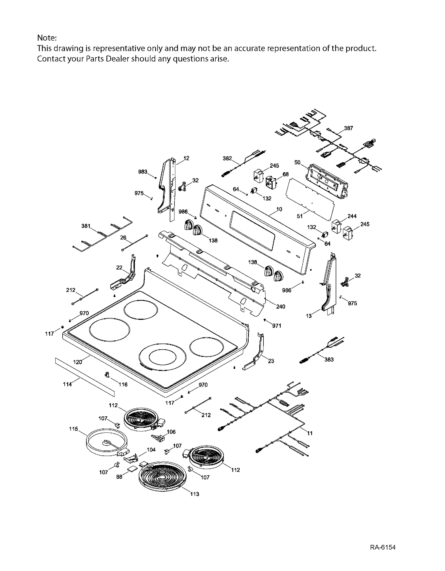 CONTROL PANEL & COOKTOP Diagram and Parts List for JCB830DK1WW  General Electric Range