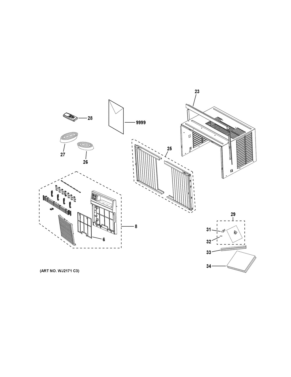 Room Air Conditioner Diagram and Parts List for AEC08LYL1  General Electric Air Conditioner