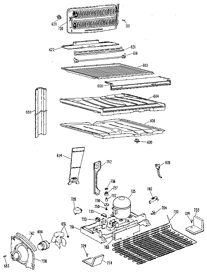 Unit Parts Diagram and Parts List for TBX24ZLR  General Electric Refrigerator