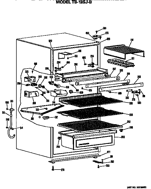 Cabinet Parts Diagram and Parts List for TB13SJBR  General Electric Refrigerator