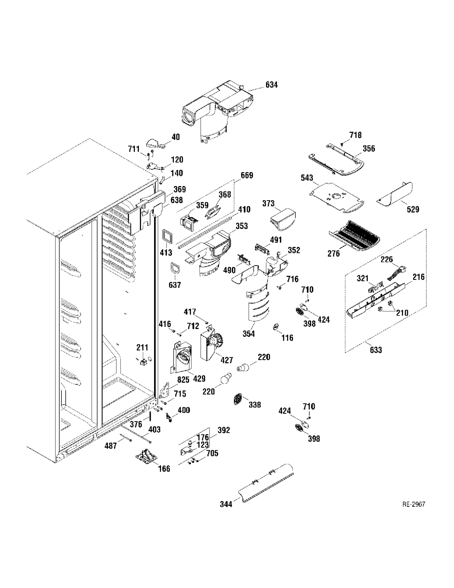 FF SECTION Diagram and Parts List for GSR23YBPDWW  General Electric Refrigerator