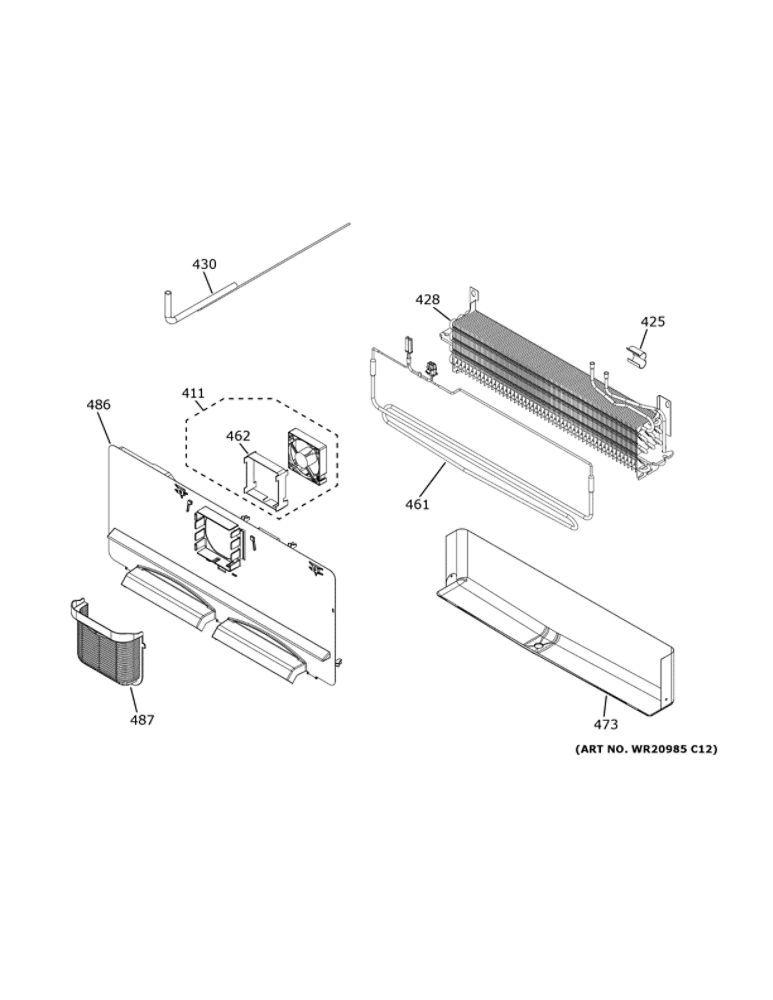 Freezer Section Diagram and Parts List for ZWE23PSNDSS  General Electric Refrigerator