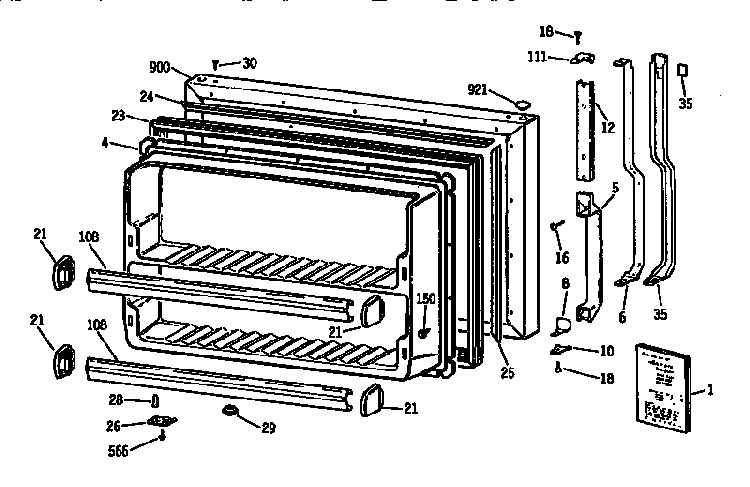 Freezer Door Diagram and Parts List for TBX18DISJRWH  General Electric Refrigerator