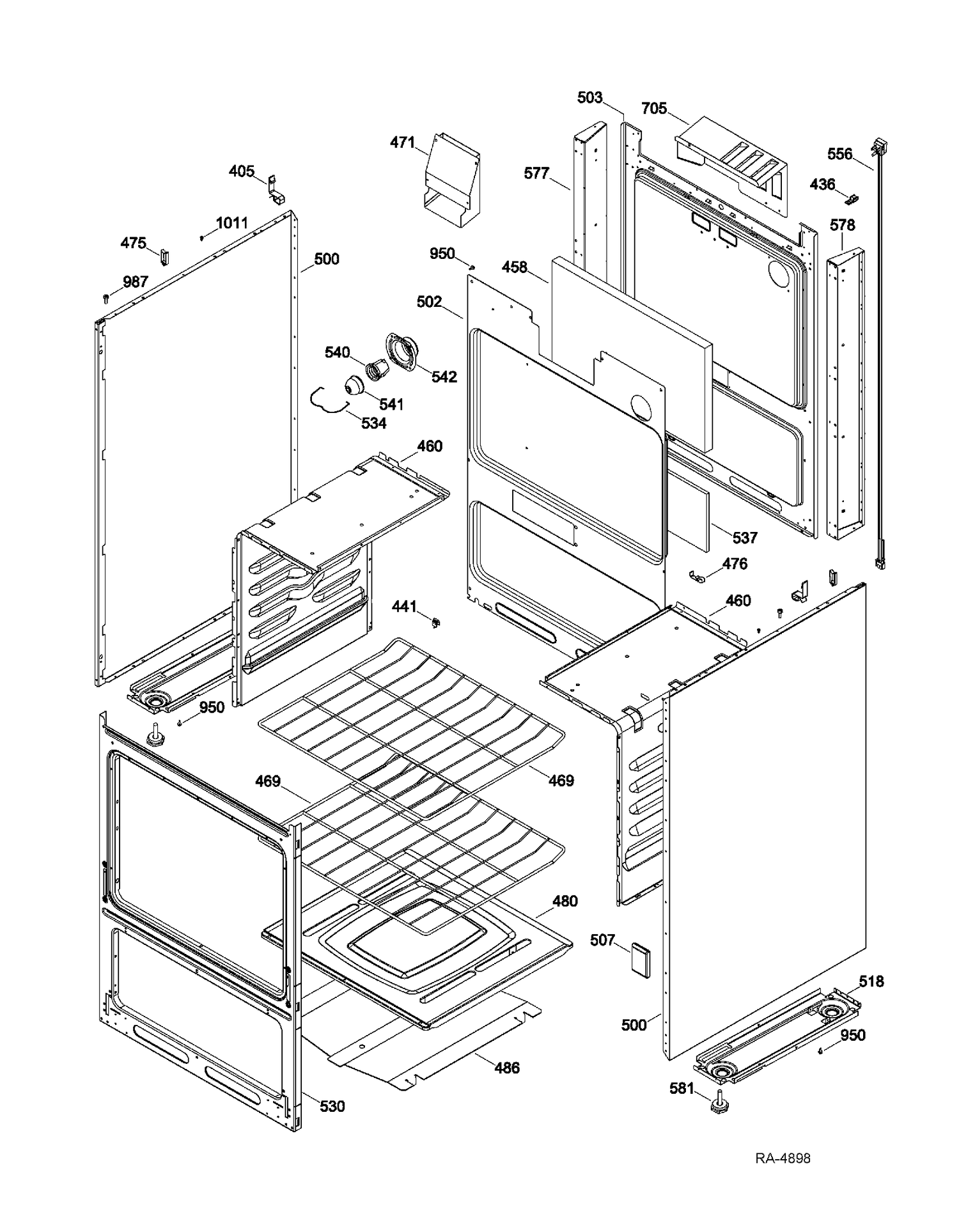 BODY PARTS Diagram and Parts List for JGAS730EL3WW  General Electric Range