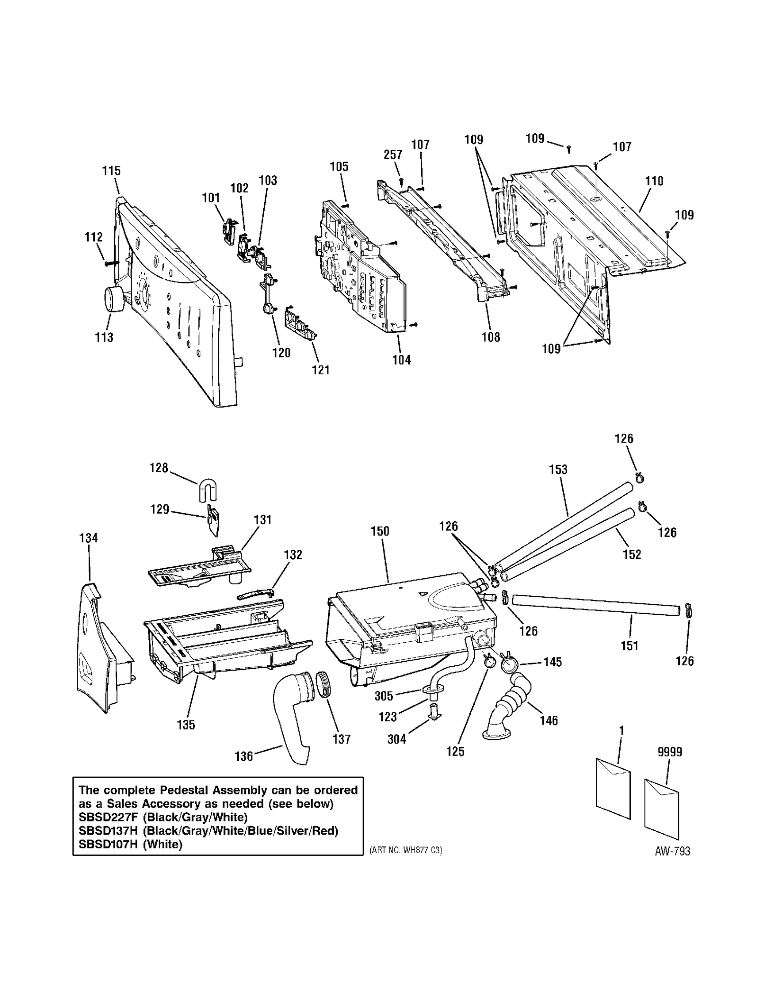 CONTROLS Diagram and Parts List for GBVH5200J1WW  General Electric Washer