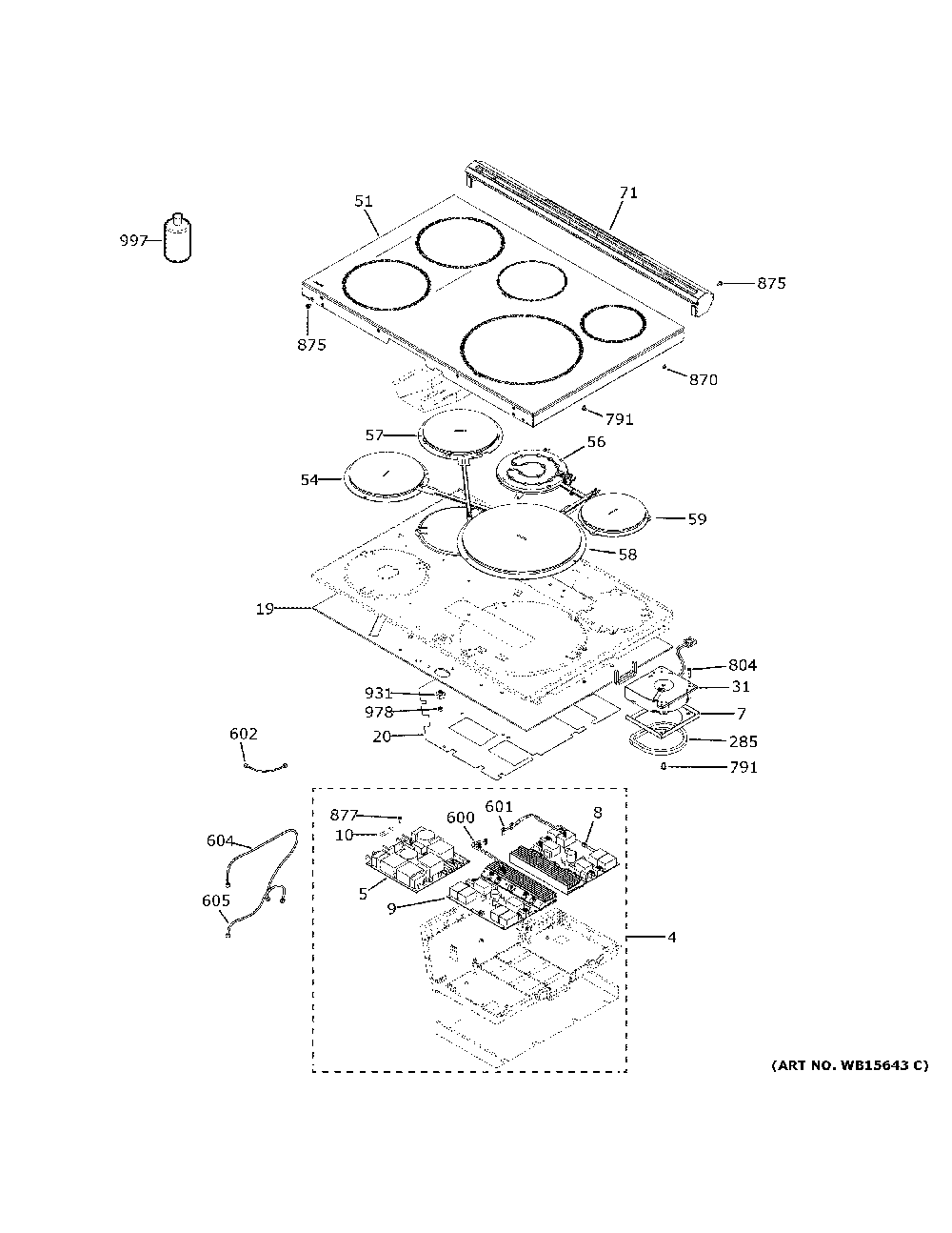 Cooktop Diagram and Parts List for CHS900M2N2S5  General Electric Range
