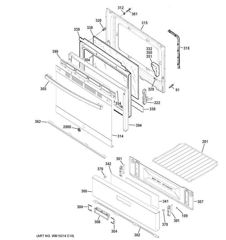 Door & Drawer Parts Diagram and Parts List for JGBS60REK1SS  General Electric Range