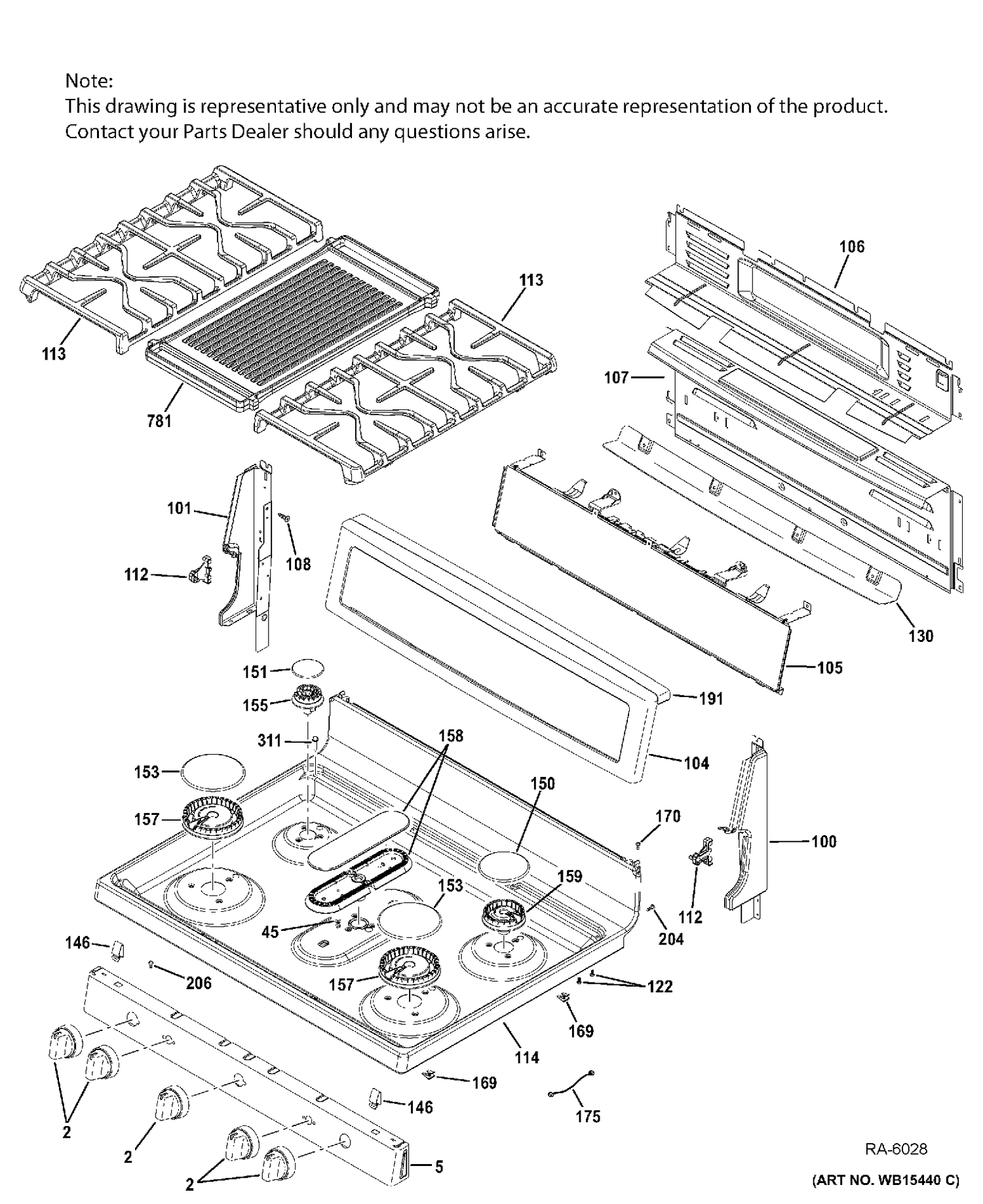 CONTROL PANEL & COOKTOP Diagram and Parts List for PCGB911SEJ1SS  General Electric Range