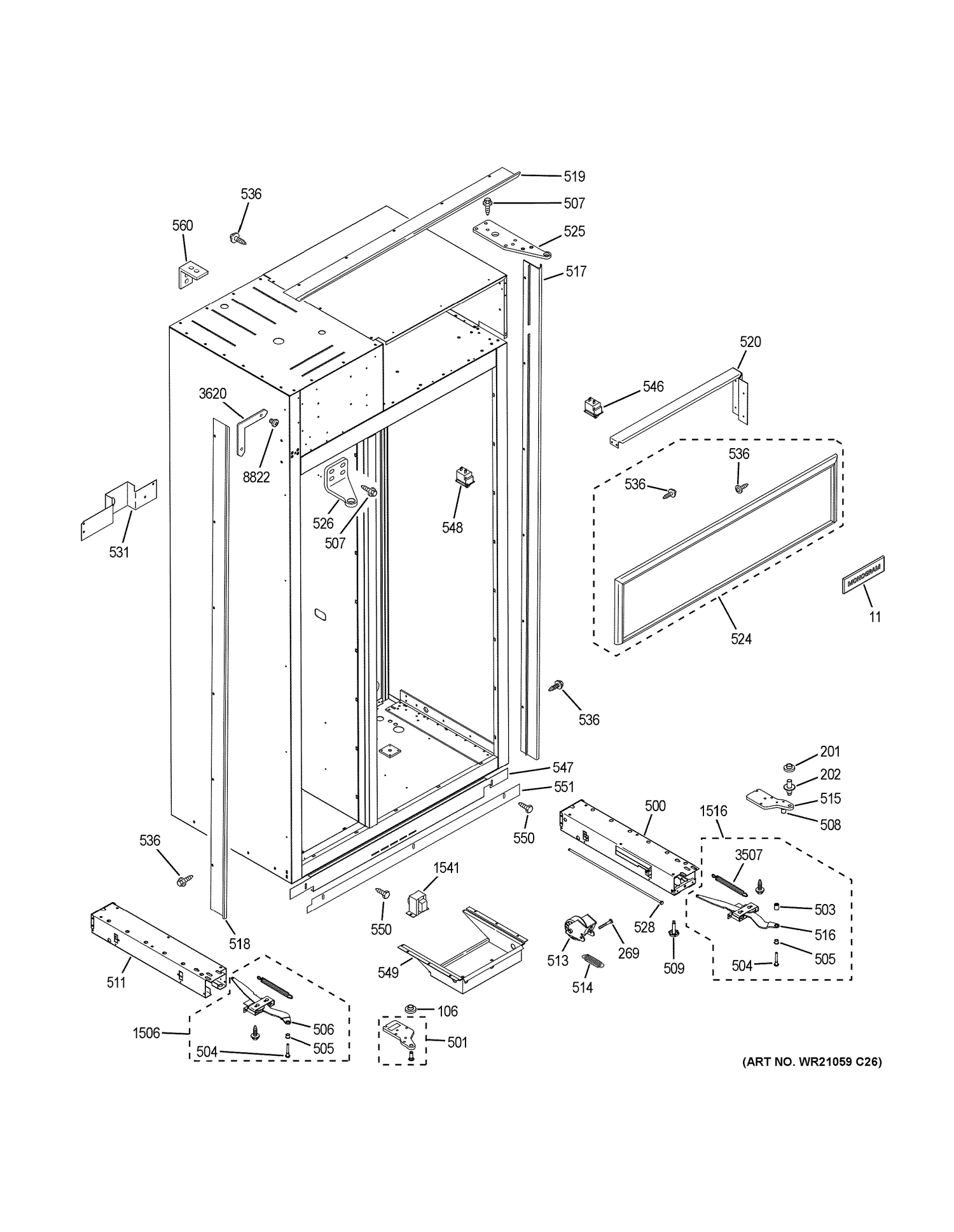 CASE PARTS Diagram and Parts List for ZCSP480DMBSS  General Electric Refrigerator