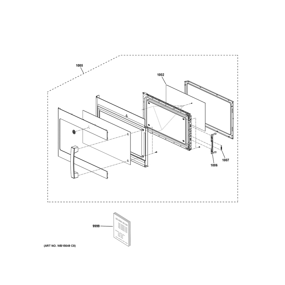 Door Parts Diagram and Parts List for PVM9215RY1SS  General Electric Range Hood