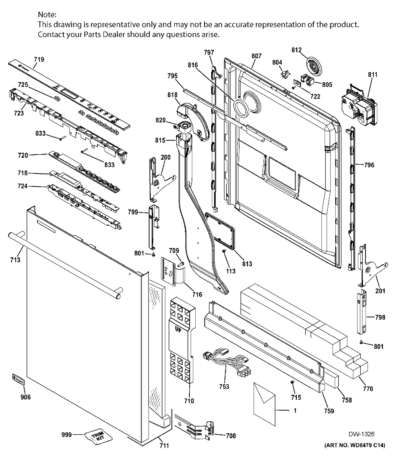 ESCUTCHEON & DOOR ASM Diagram and Parts List for ZDT870SSF5SS  General Electric Dishwasher