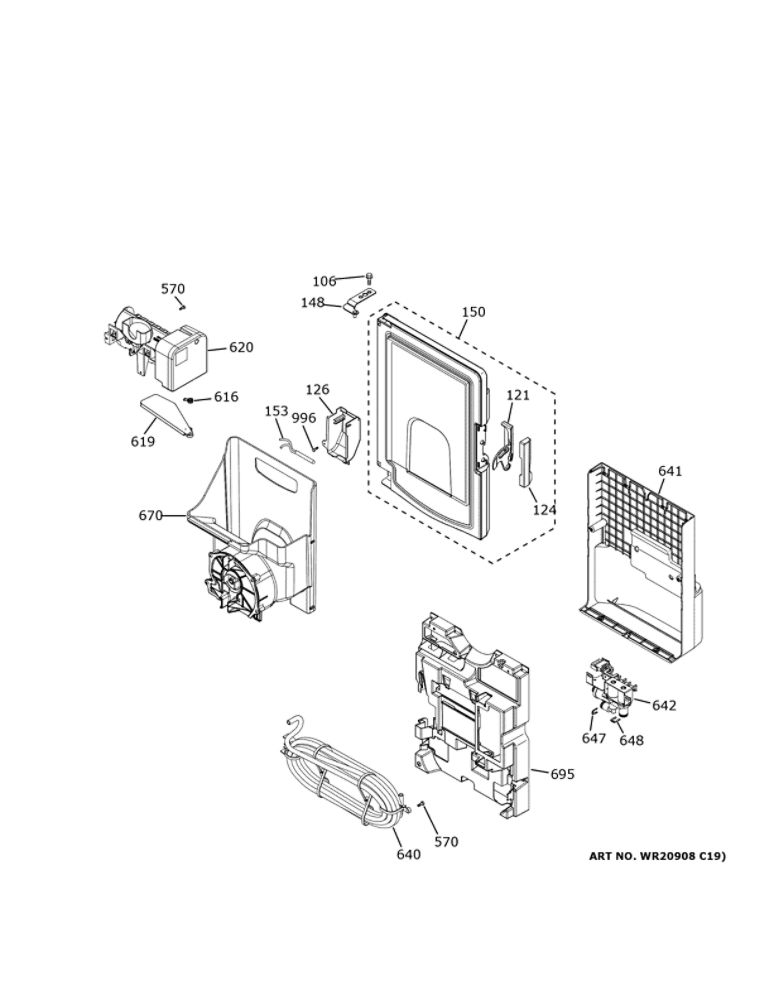 Ice Maker And Dispenser Diagram and Parts List for GYE22GENHDS  General Electric Refrigerator