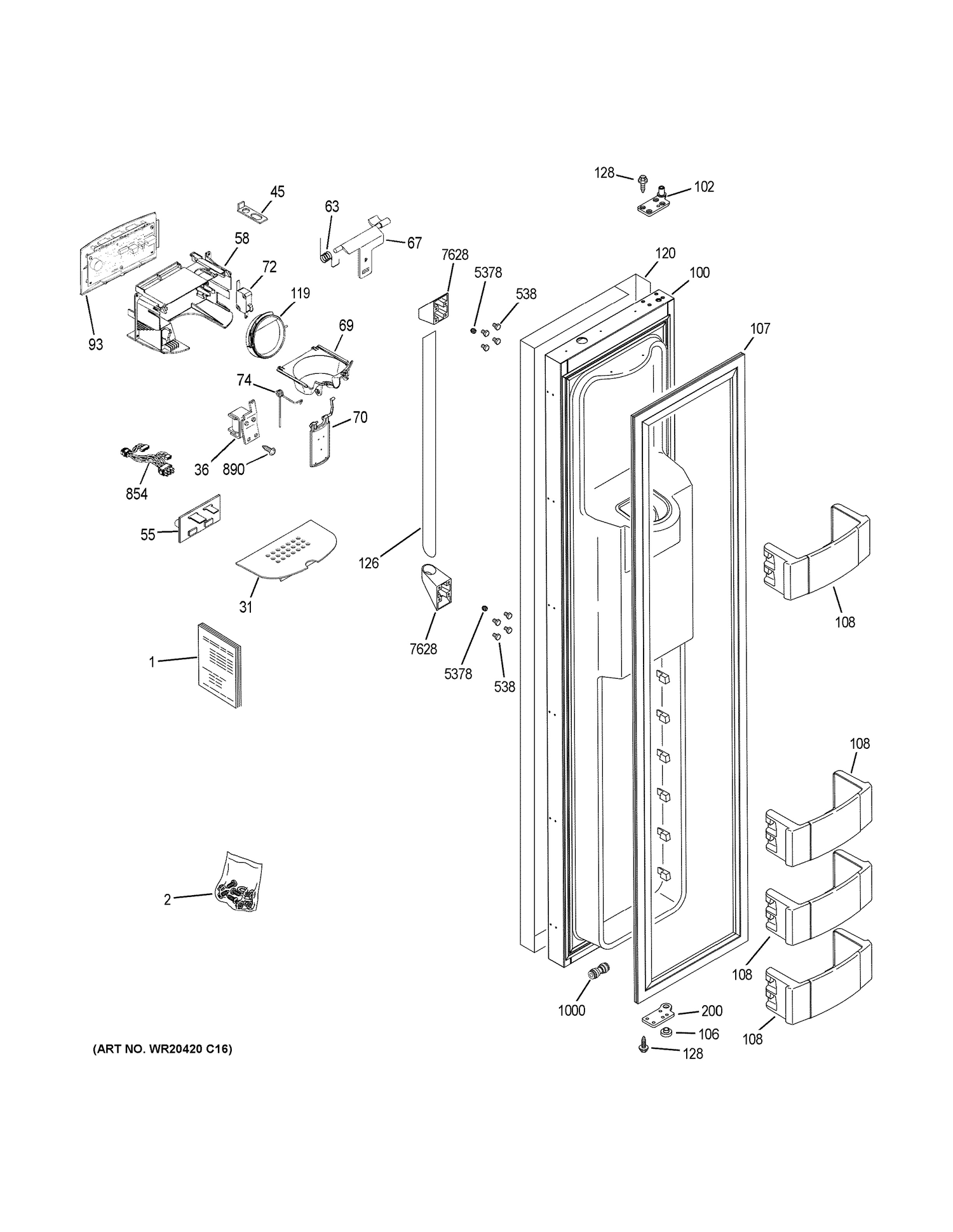 FREEZER DOOR Diagram and Parts List for ZCSP480DMBSS  General Electric Refrigerator