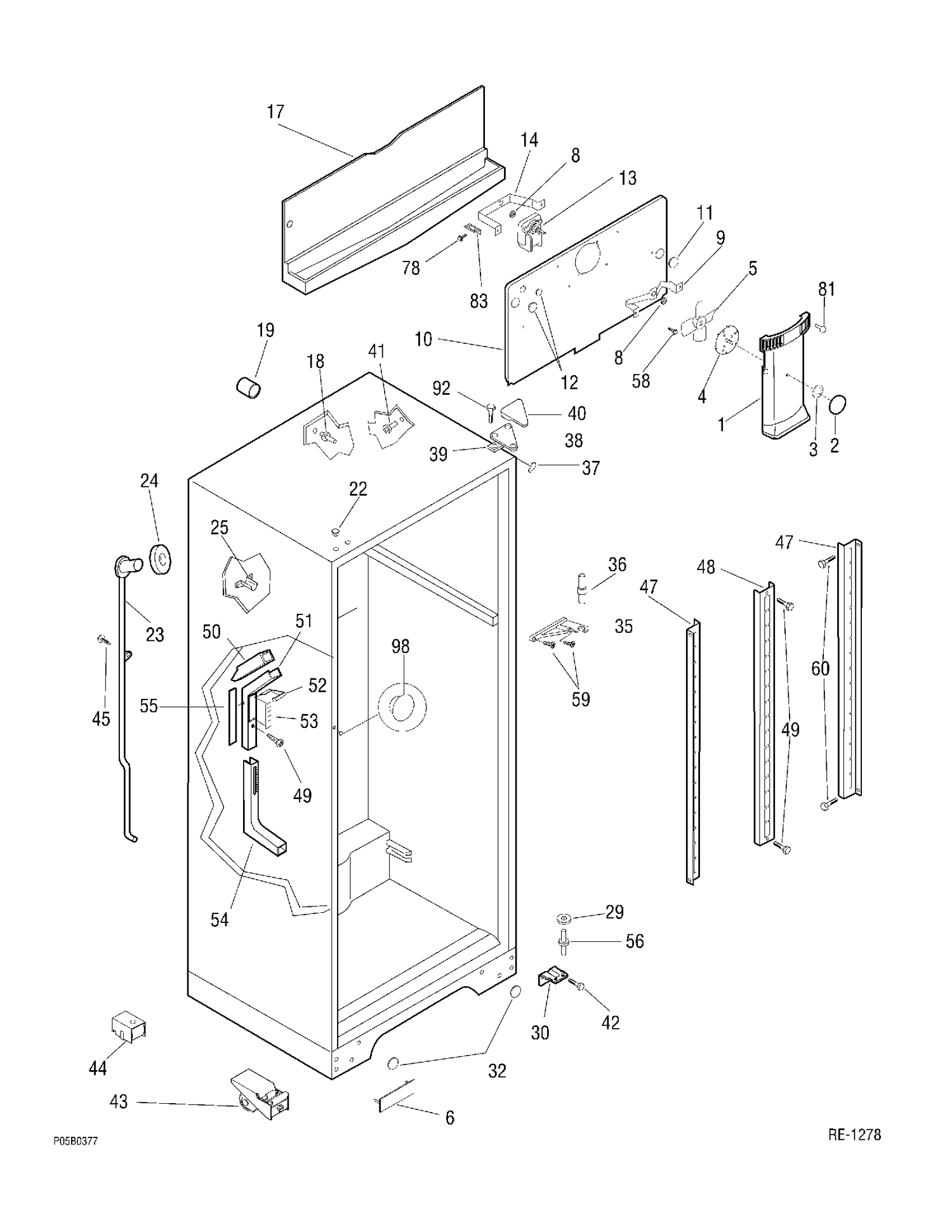 CABINET GROUP Diagram and Parts List for FRT18QGFD3  General Electric Refrigerator