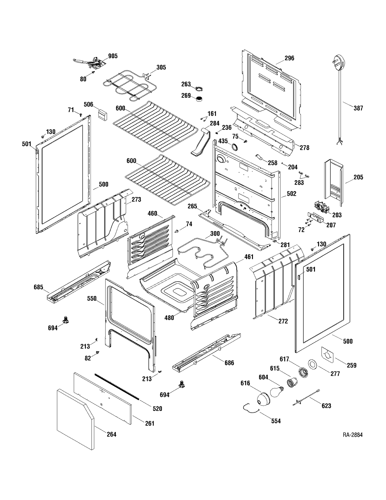 BODY PARTS Diagram and Parts List for JCBP68DP1WW  General Electric Range