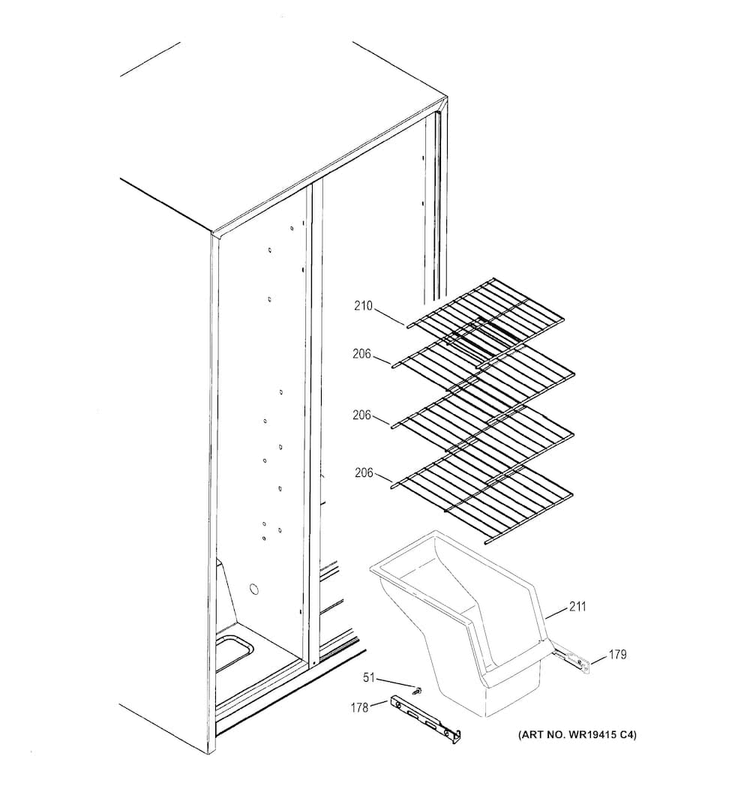 Freezer Shelves Diagram and Parts List for GSH25JSDDSS  General Electric Refrigerator