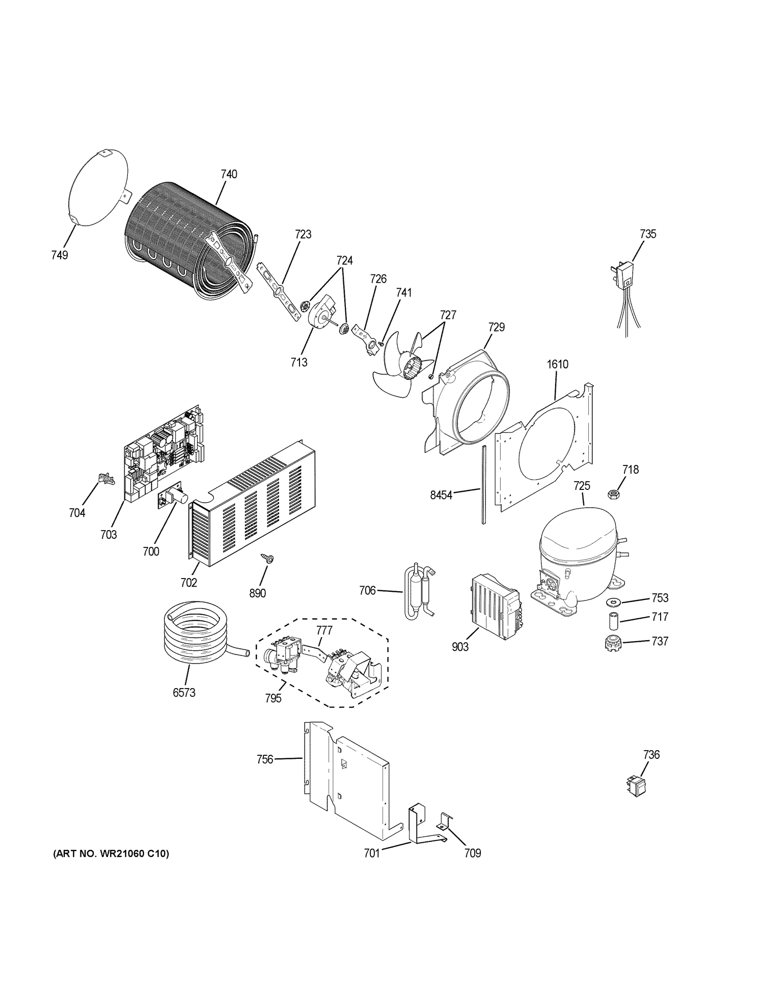 MACHINE COMPARTMENT Diagram and Parts List for ZCSP480DMBSS  General Electric Refrigerator