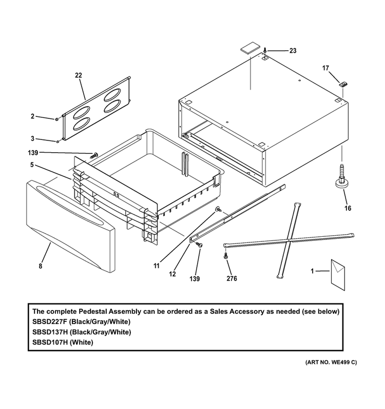 Pedestal Diagram and Parts List for SBSC137H5DG  General Electric Laundry Accessories