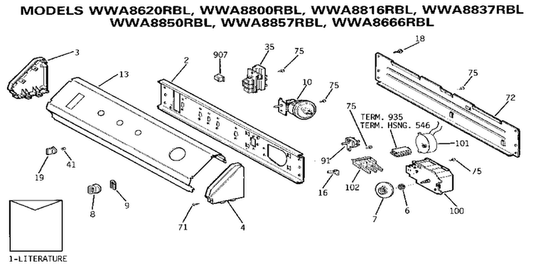 Backsplash Diagram and Parts List for WWA8666RBL  General Electric Washer