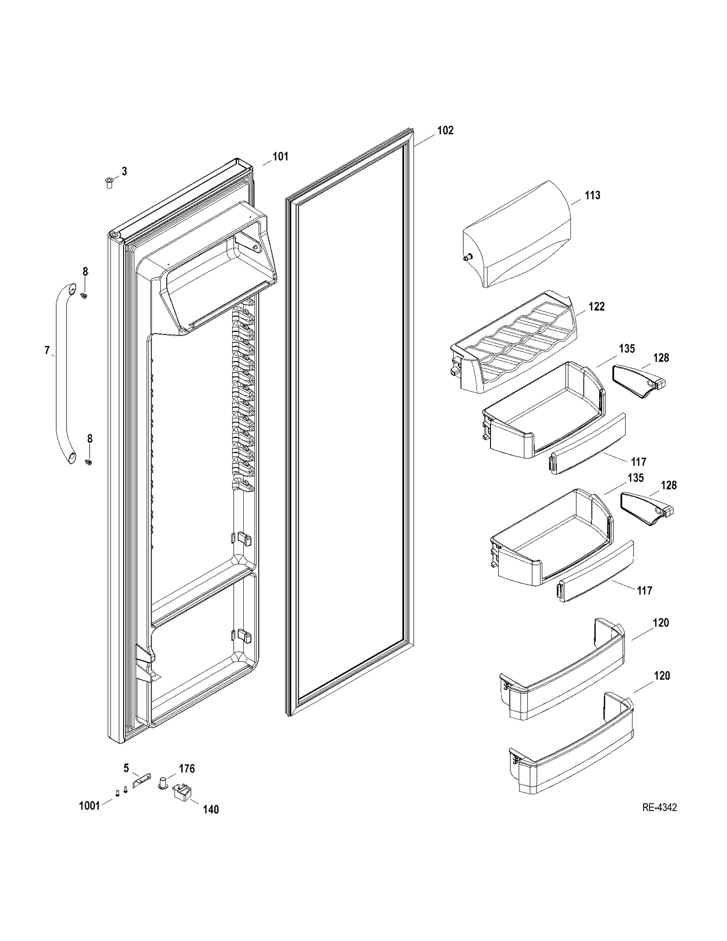 FF DOOR Diagram and Parts List for GSRS3QGXHFSS  General Electric Refrigerator